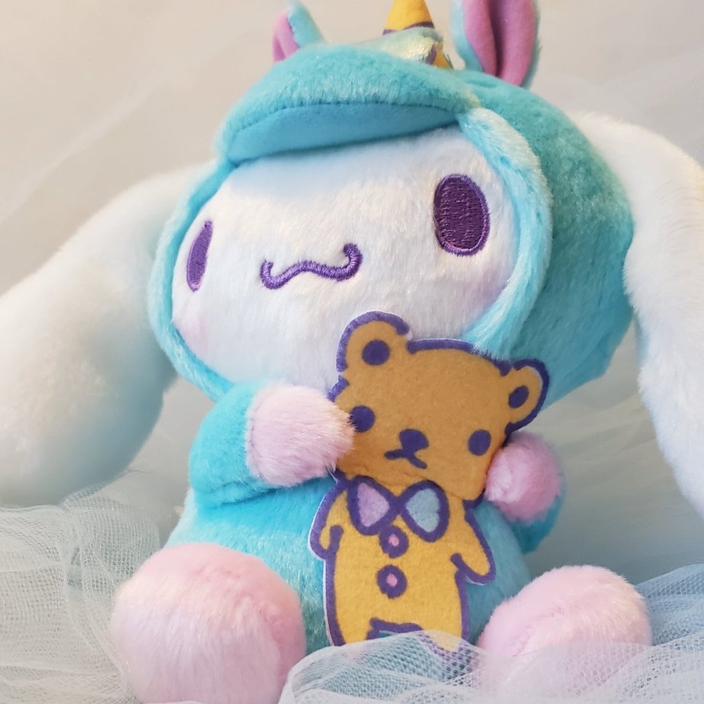 Cinnamoroll - Rainbow Unicorn Party Small Plush (Holding Teddy Bear)